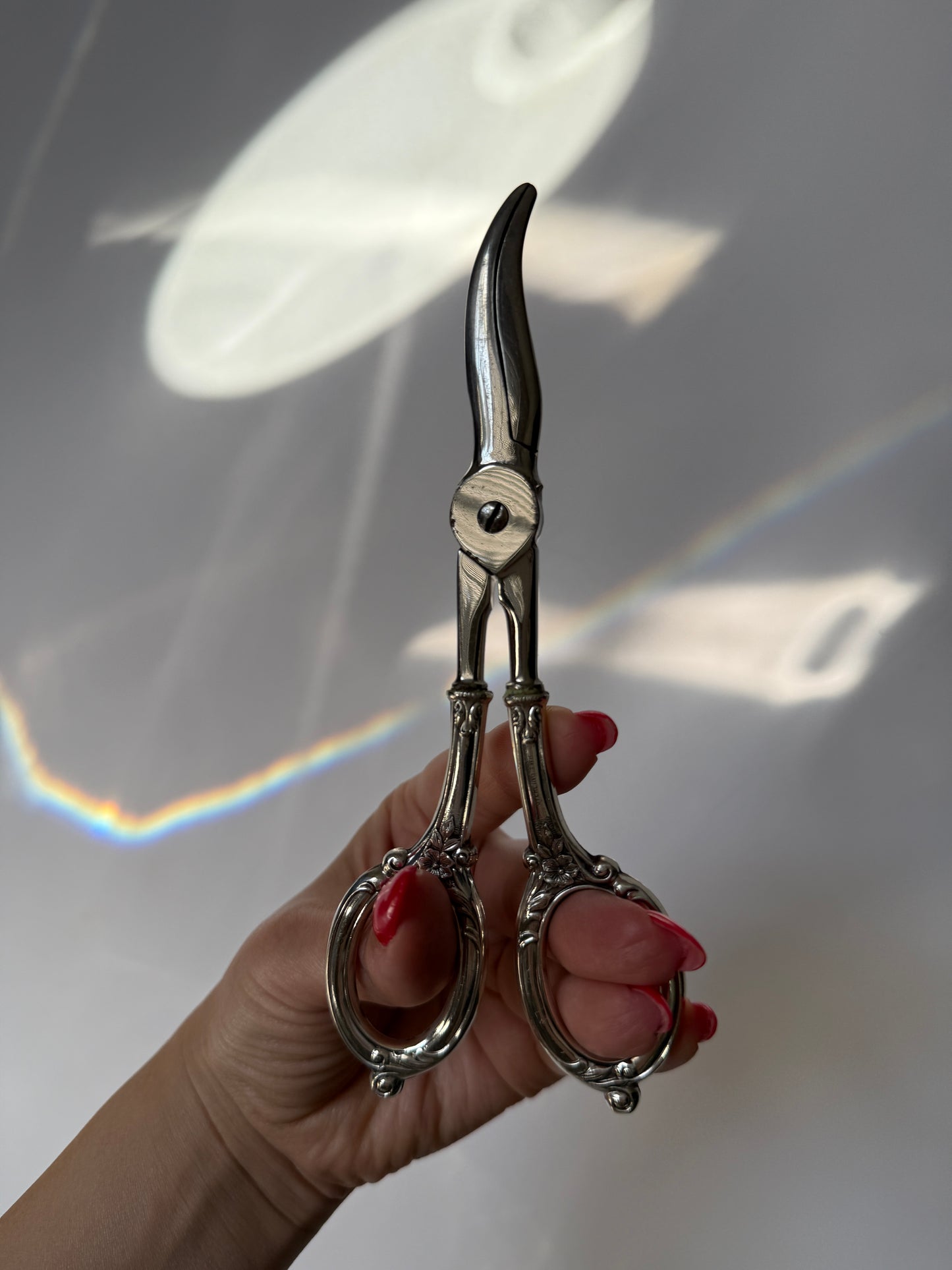 Sterling Silver Grape Shears – Floral Handle Design, Antique Scissors for Fruit or Herbs, Hallmarked Silver
