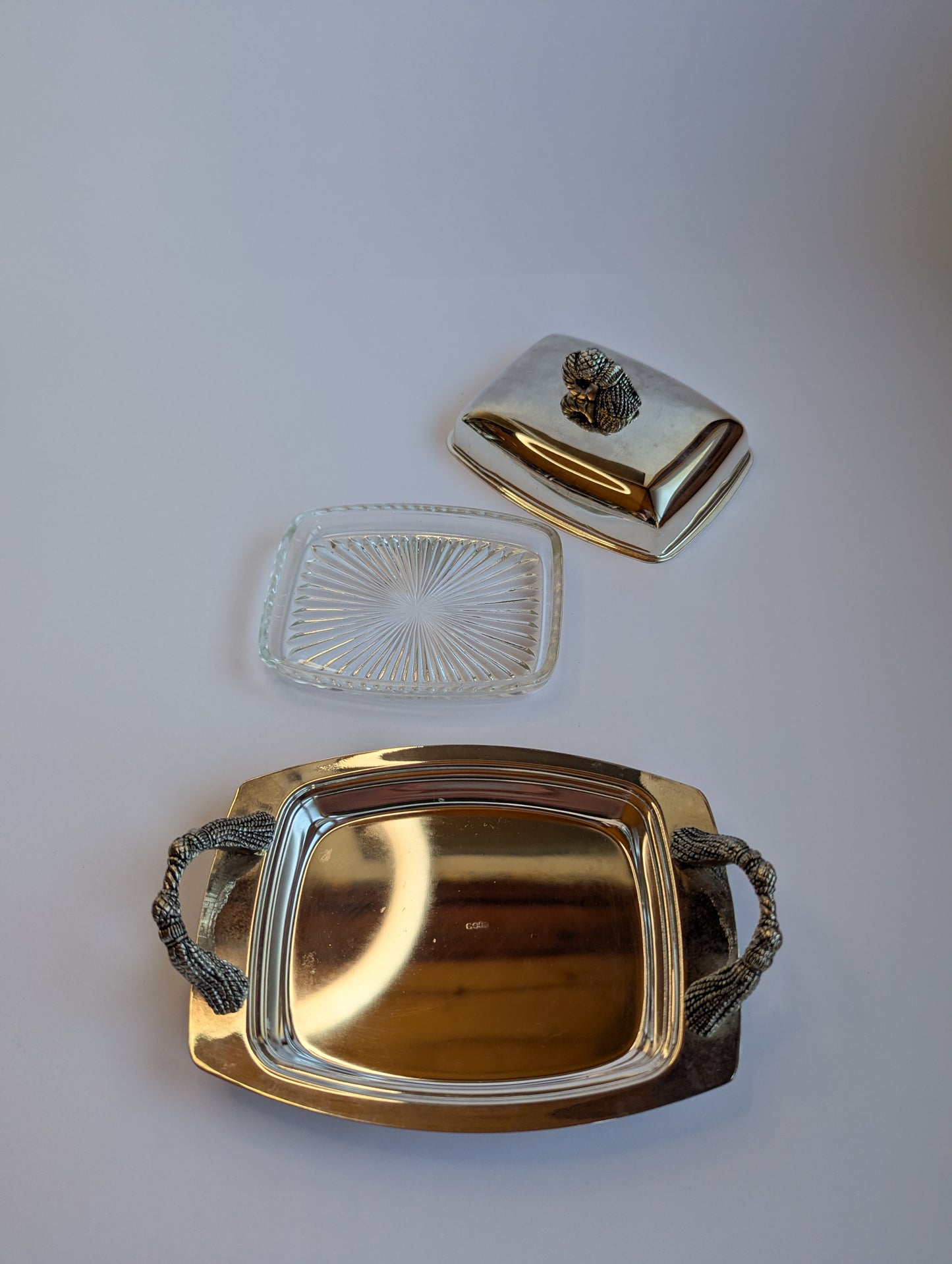 French Silver-Plated Butter Dish with Rope Handles – Vintage Covered Server with Nautical Knot Finial