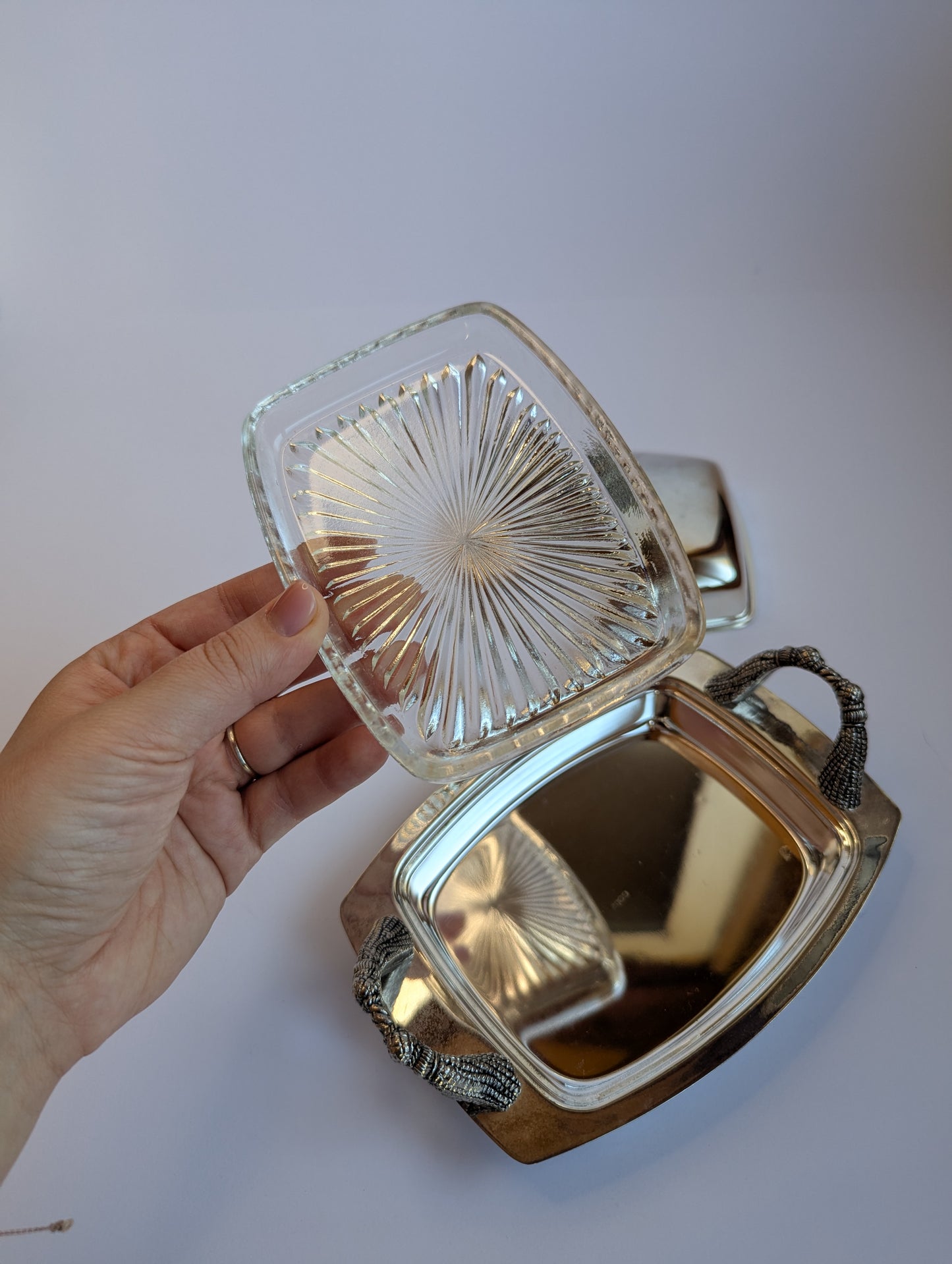 French Silver-Plated Butter Dish with Rope Handles – Vintage Covered Server with Nautical Knot Finial