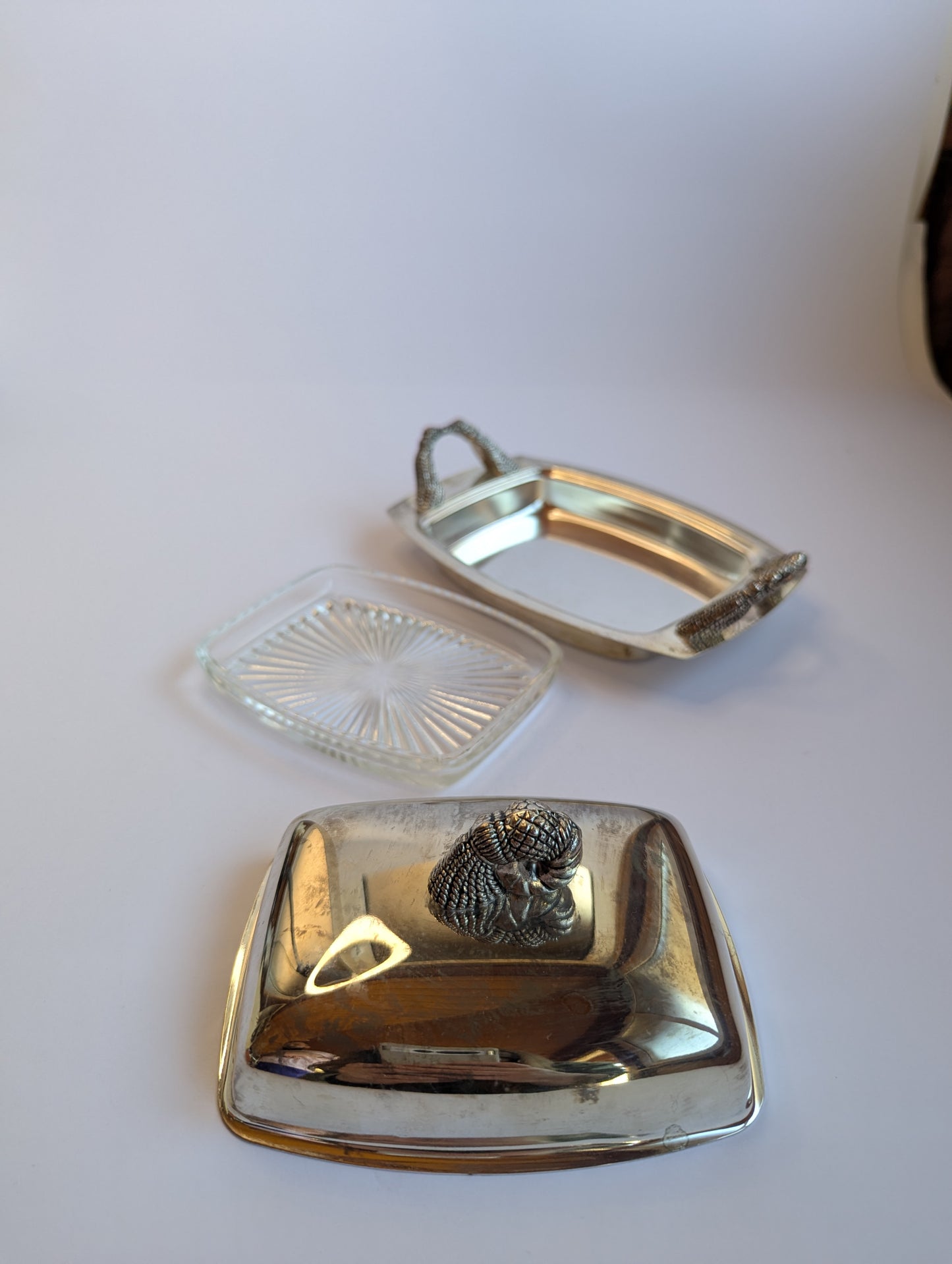 French Silver-Plated Butter Dish with Rope Handles – Vintage Covered Server with Nautical Knot Finial