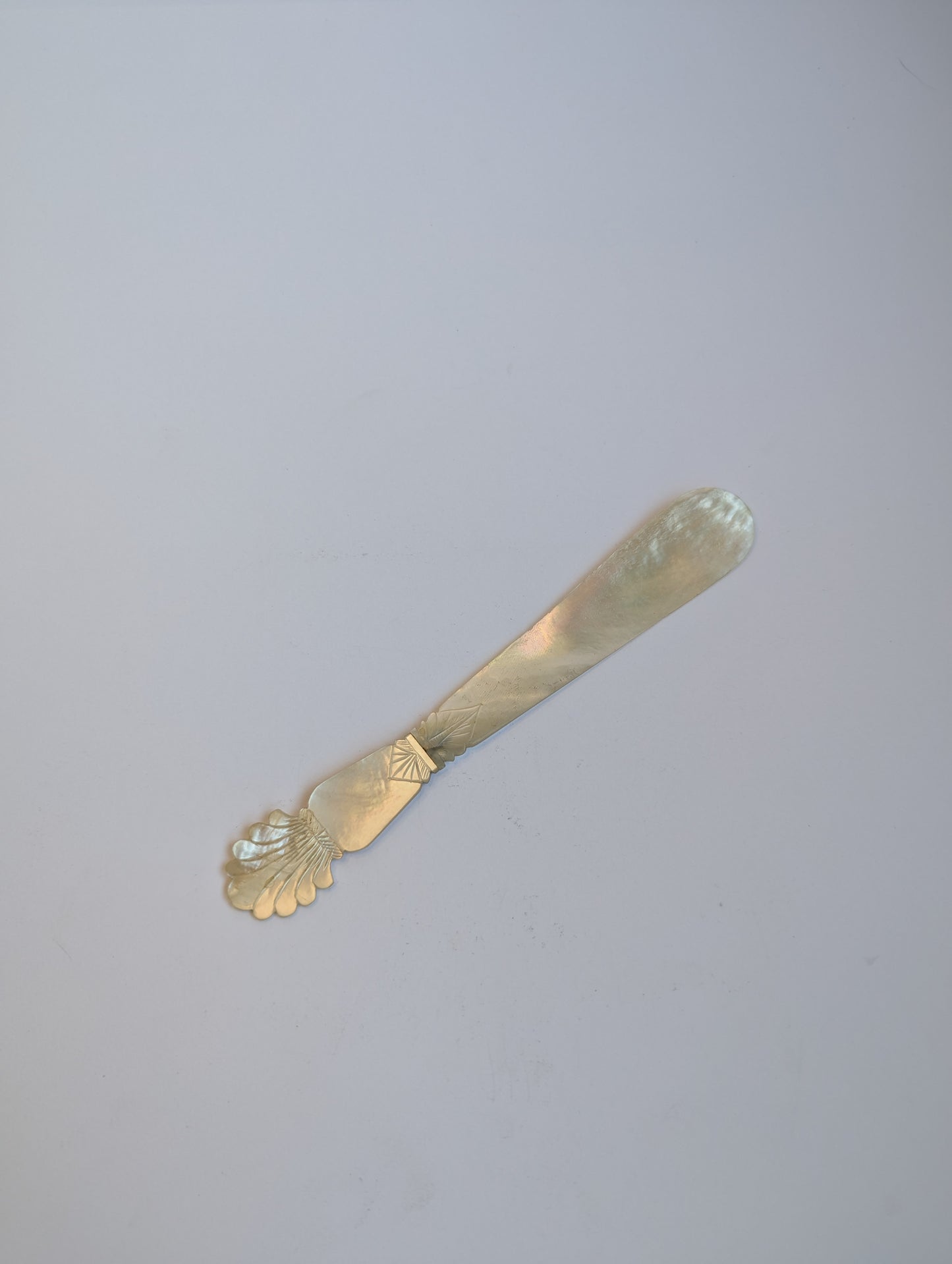 Vintage French Mother-of-Pearl Letter Opener – Hand-Carved Shell Handle