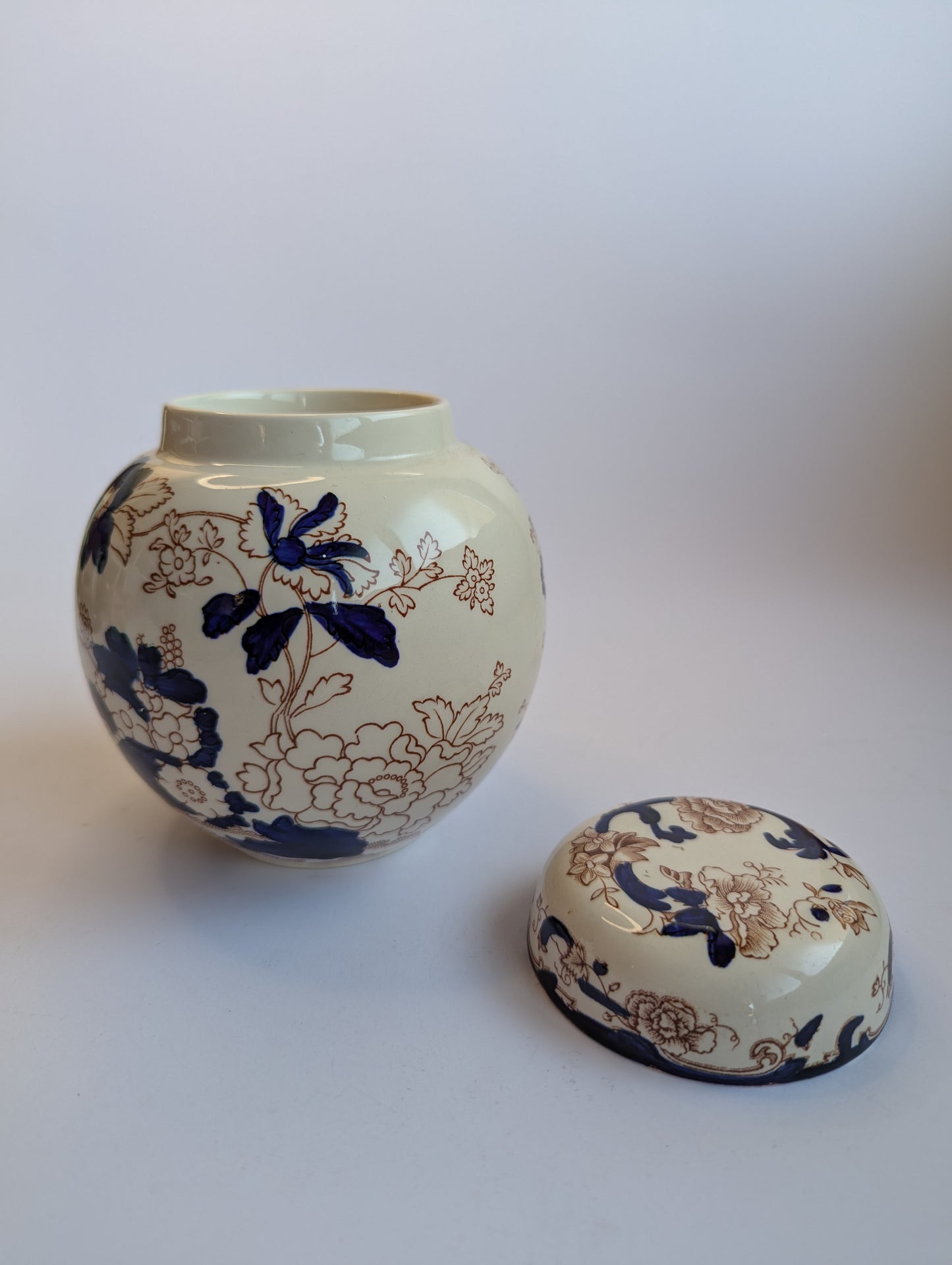 Mason’s Ironstone Ginger Jar – Blue & Brown Floral Pattern, England