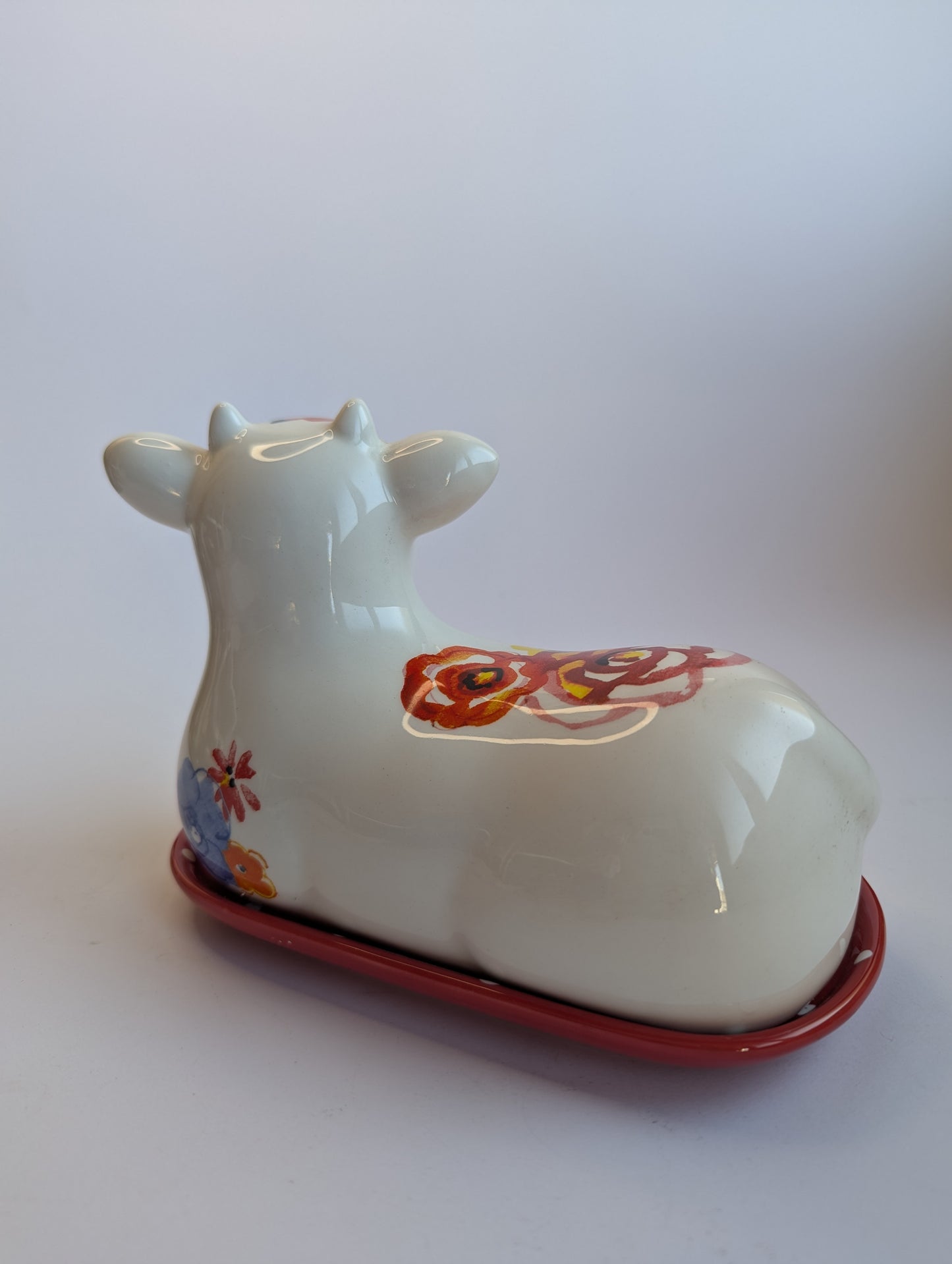 Ceramic Cow Butter Dish – Hand-Painted Polka Dot Base