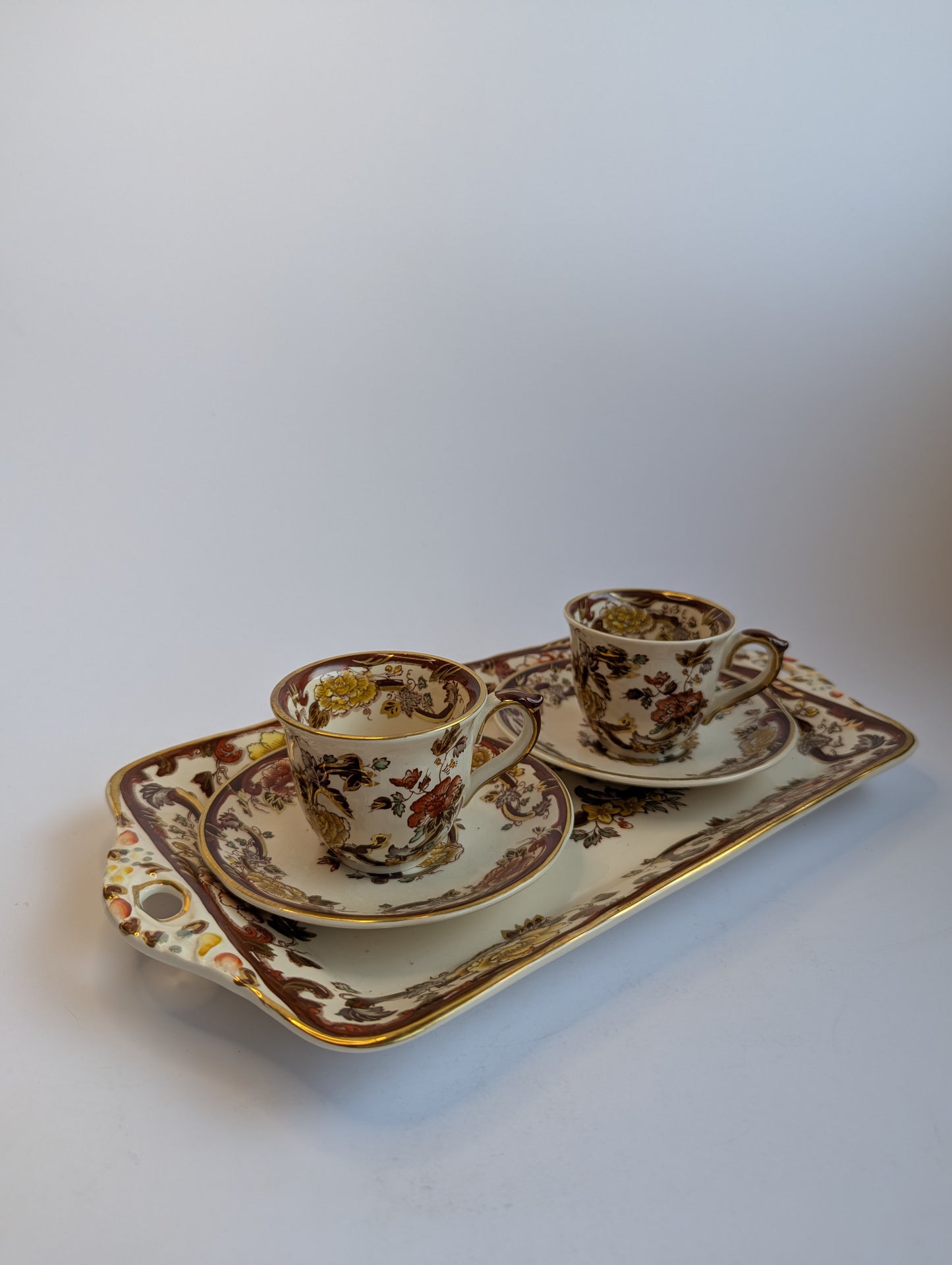 Mason's Mandalay Brown Tea Set – Vintage English Ironstone Tray and Cups