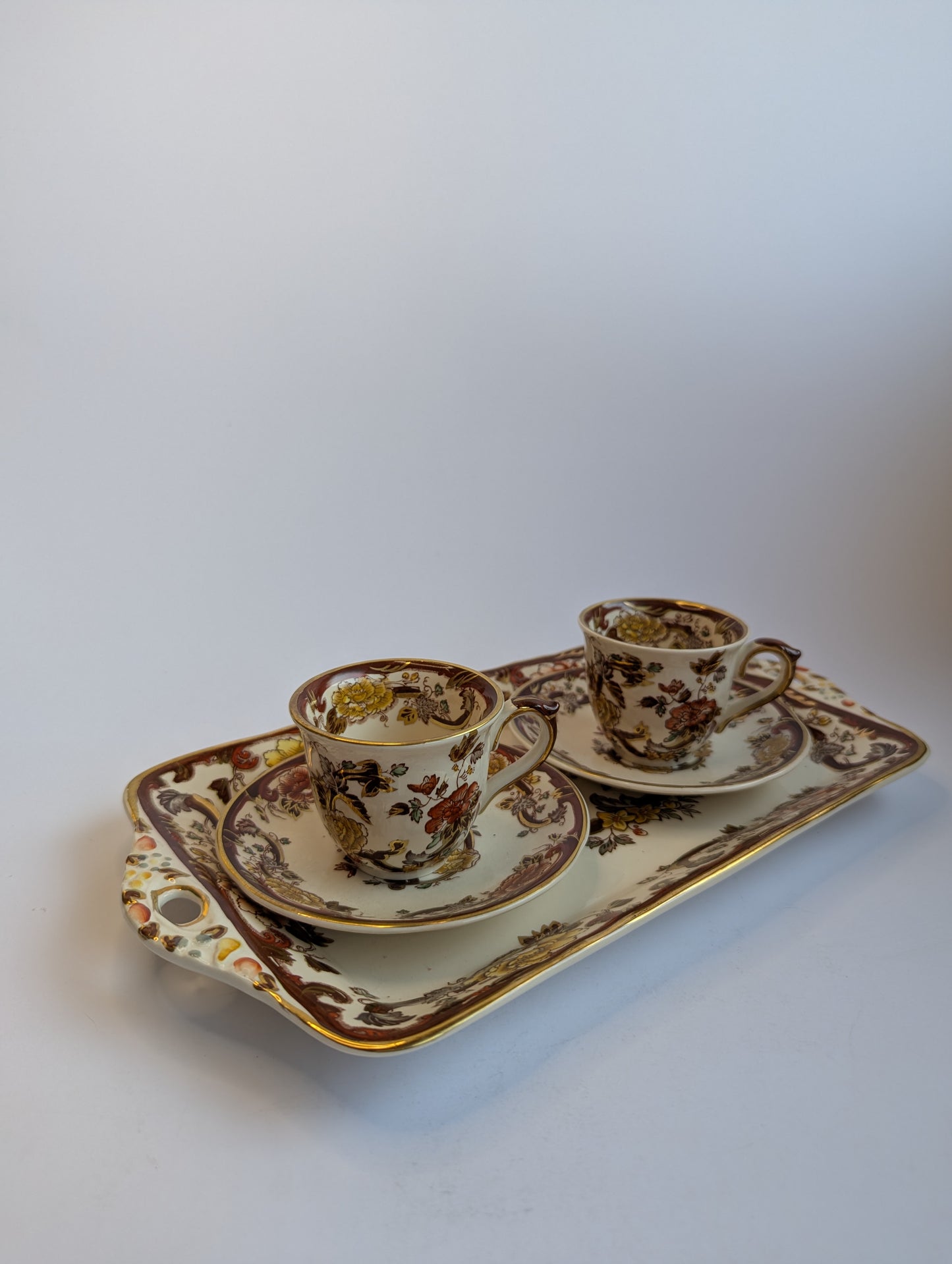 Mason's Mandalay Brown Tea Set – Vintage English Ironstone Tray and Cups