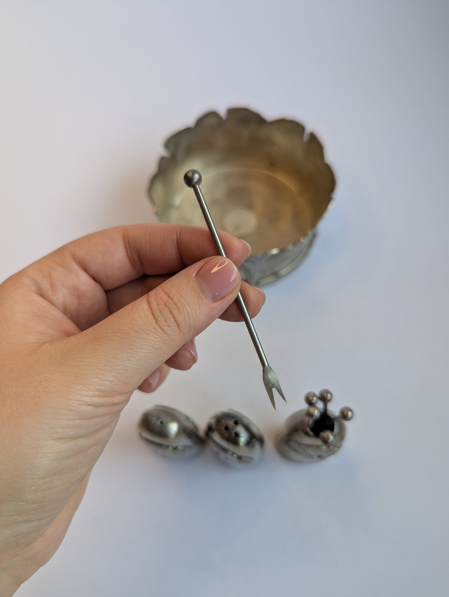 Silea Silver-Plated Cocktail Pick Set – Ginkgo Leaf Design, Vintage French Skewers with Holder