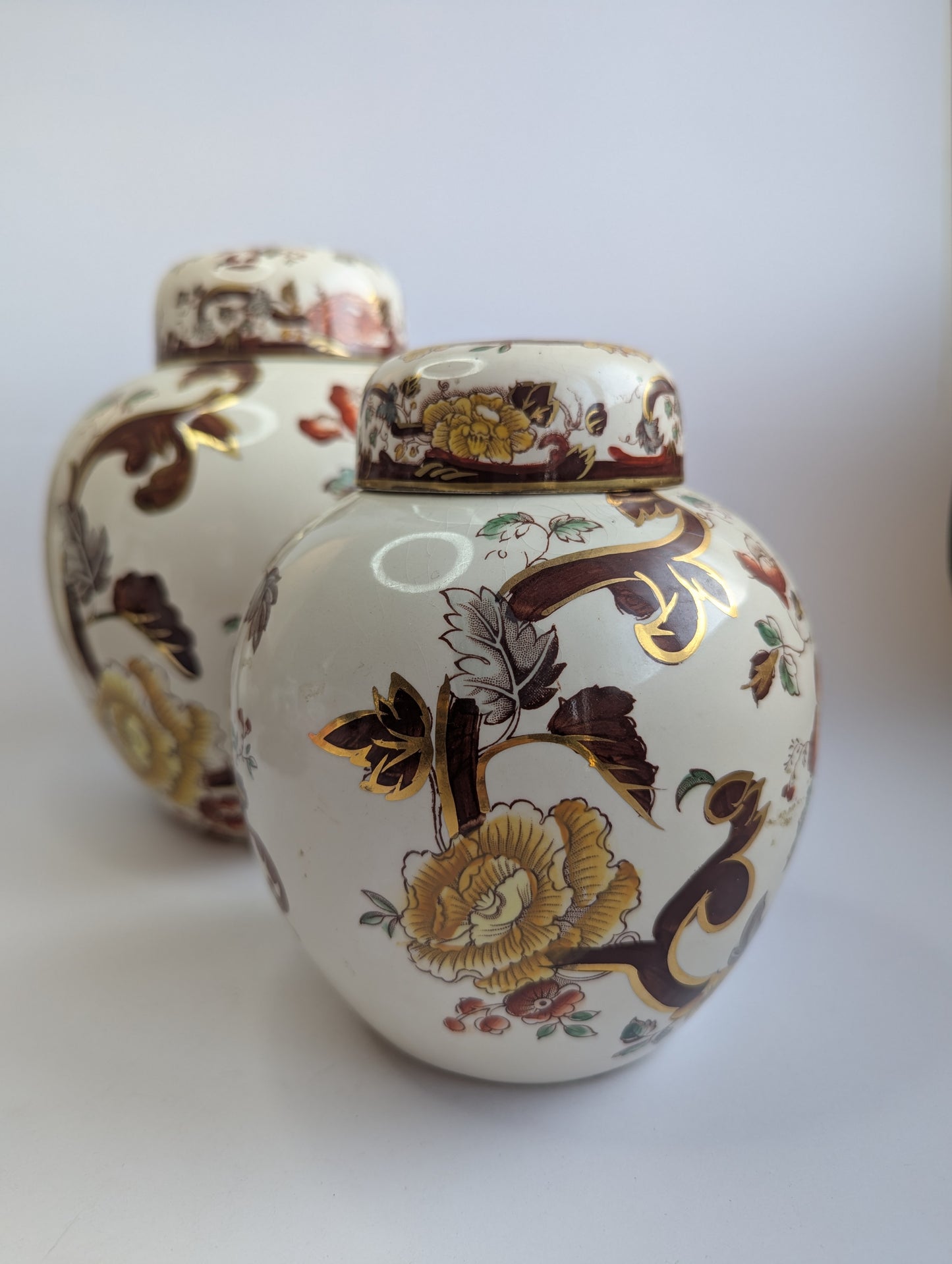 Mason’s Mandalay Pair Brown Ginger Jars – Vintage English Ceramic Jar, H7" or H9"