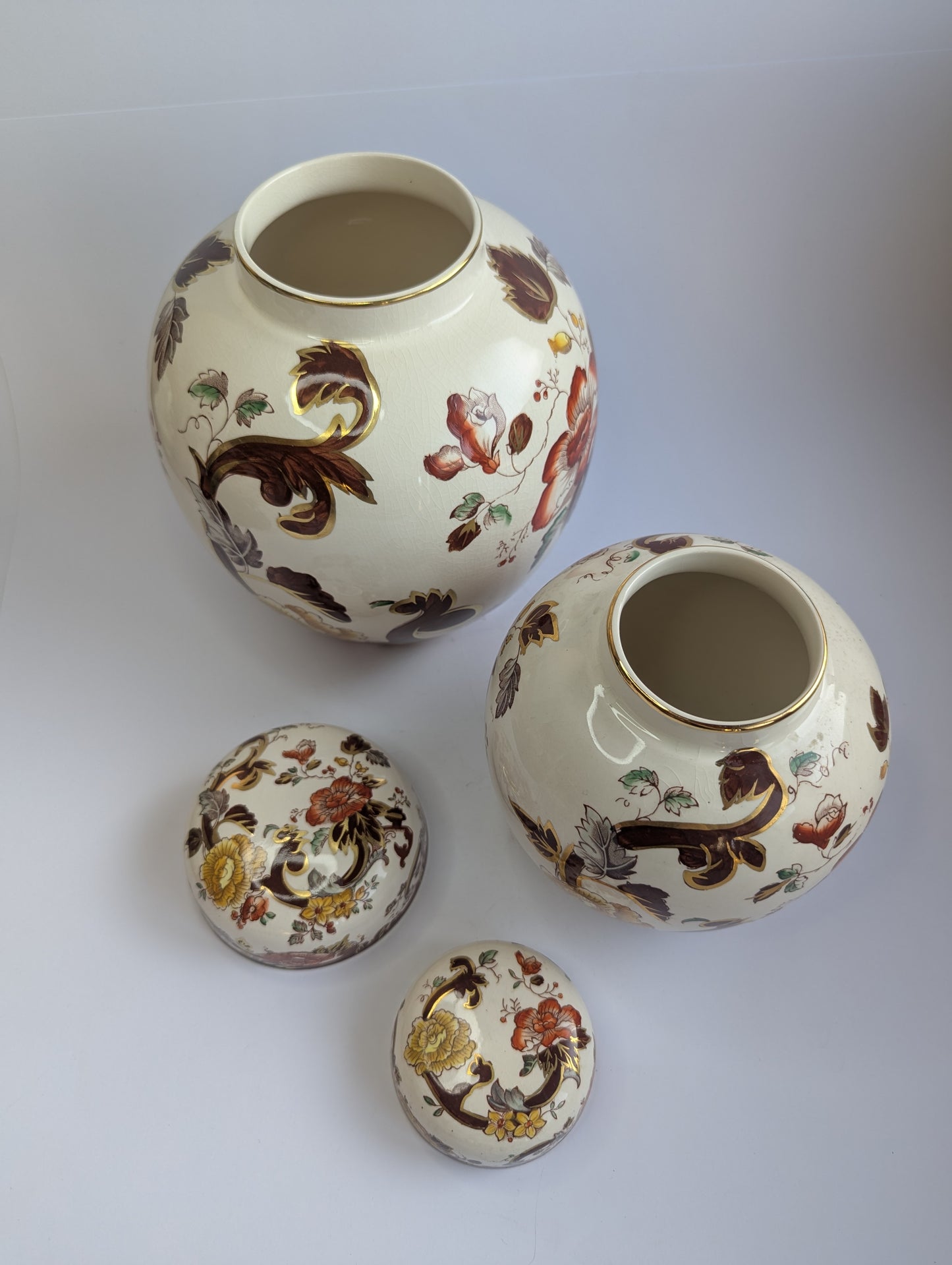 Mason’s Mandalay Pair Brown Ginger Jars – Vintage English Ceramic Jar, H7" or H9"