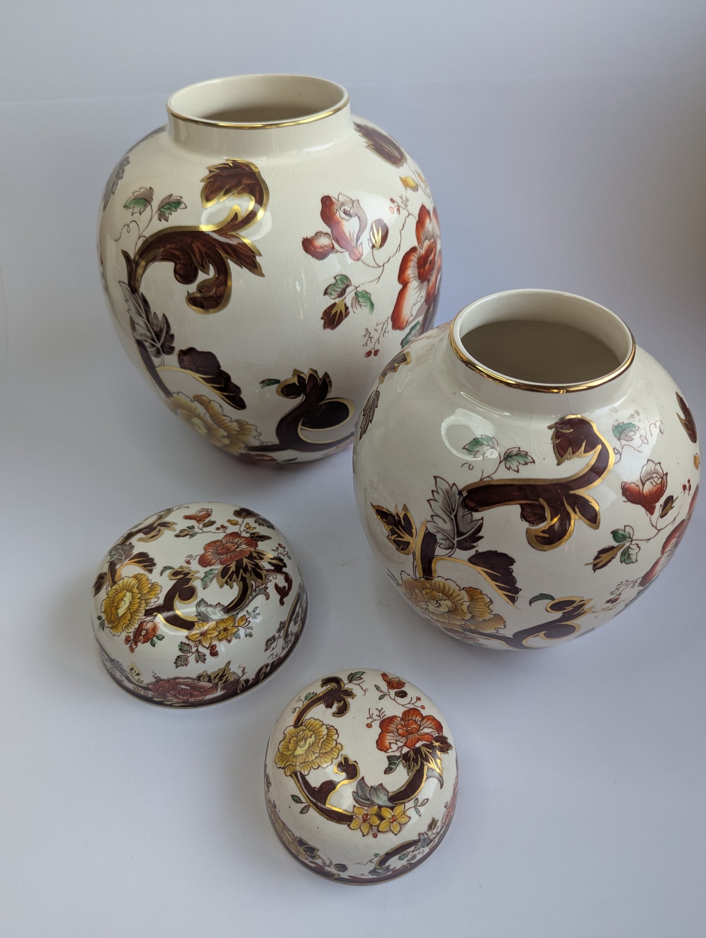 Mason’s Mandalay Pair Brown Ginger Jars – Vintage English Ceramic Jar, H7" or H9"