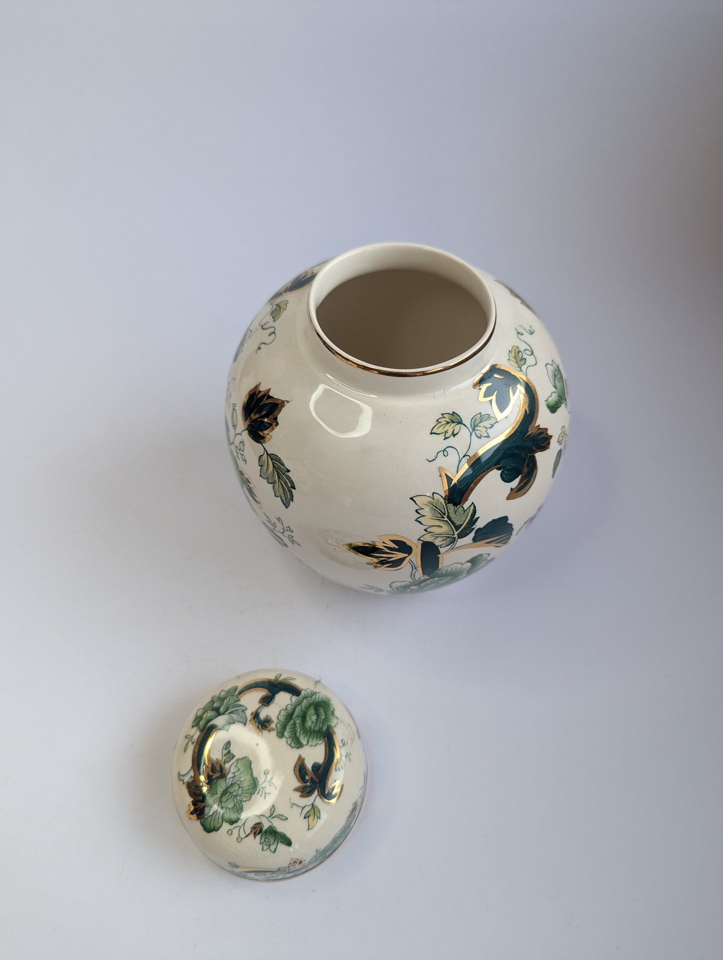 Mason’s Mandalay Chartreuse Ginger Jar – Vintage English Ironstone, 17.78 cm