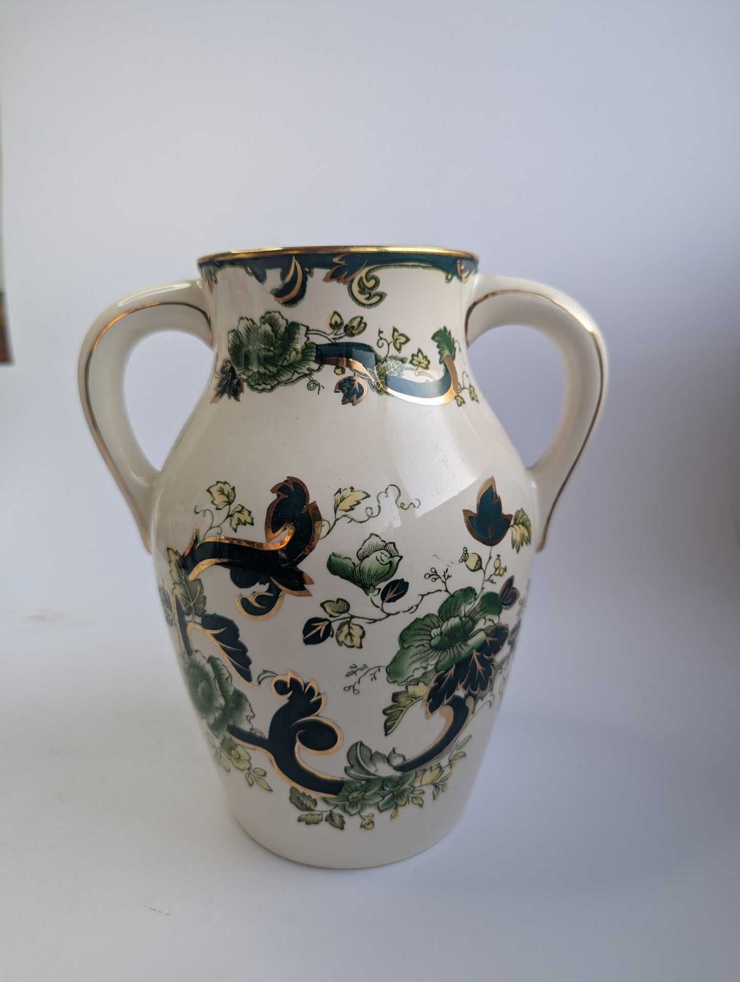 Mason’s Mandalay Chartreuse Two-Handled Vase – Vintage English Ironstone