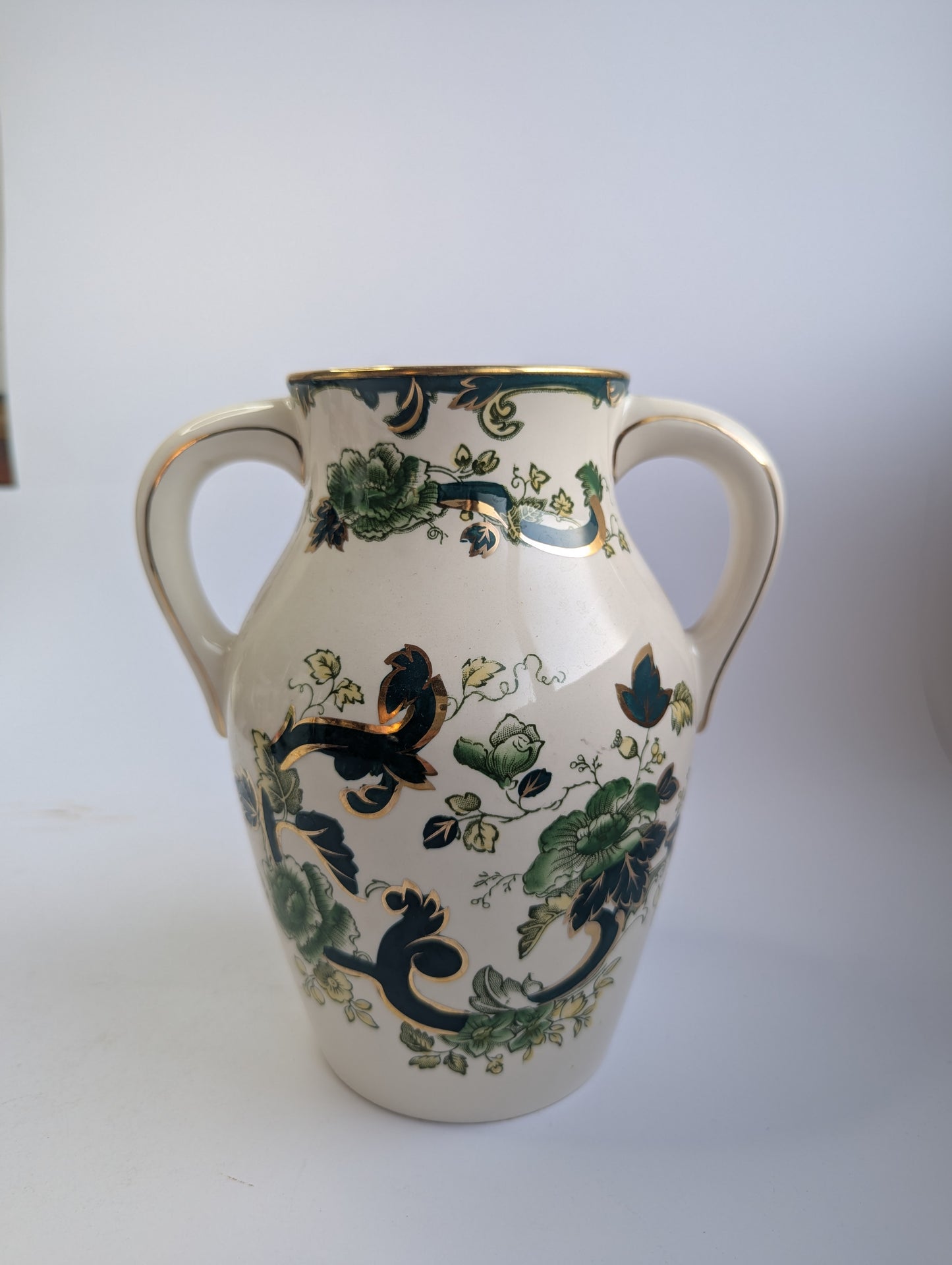 Mason’s Mandalay Chartreuse Two-Handled Vase – Vintage English Ironstone