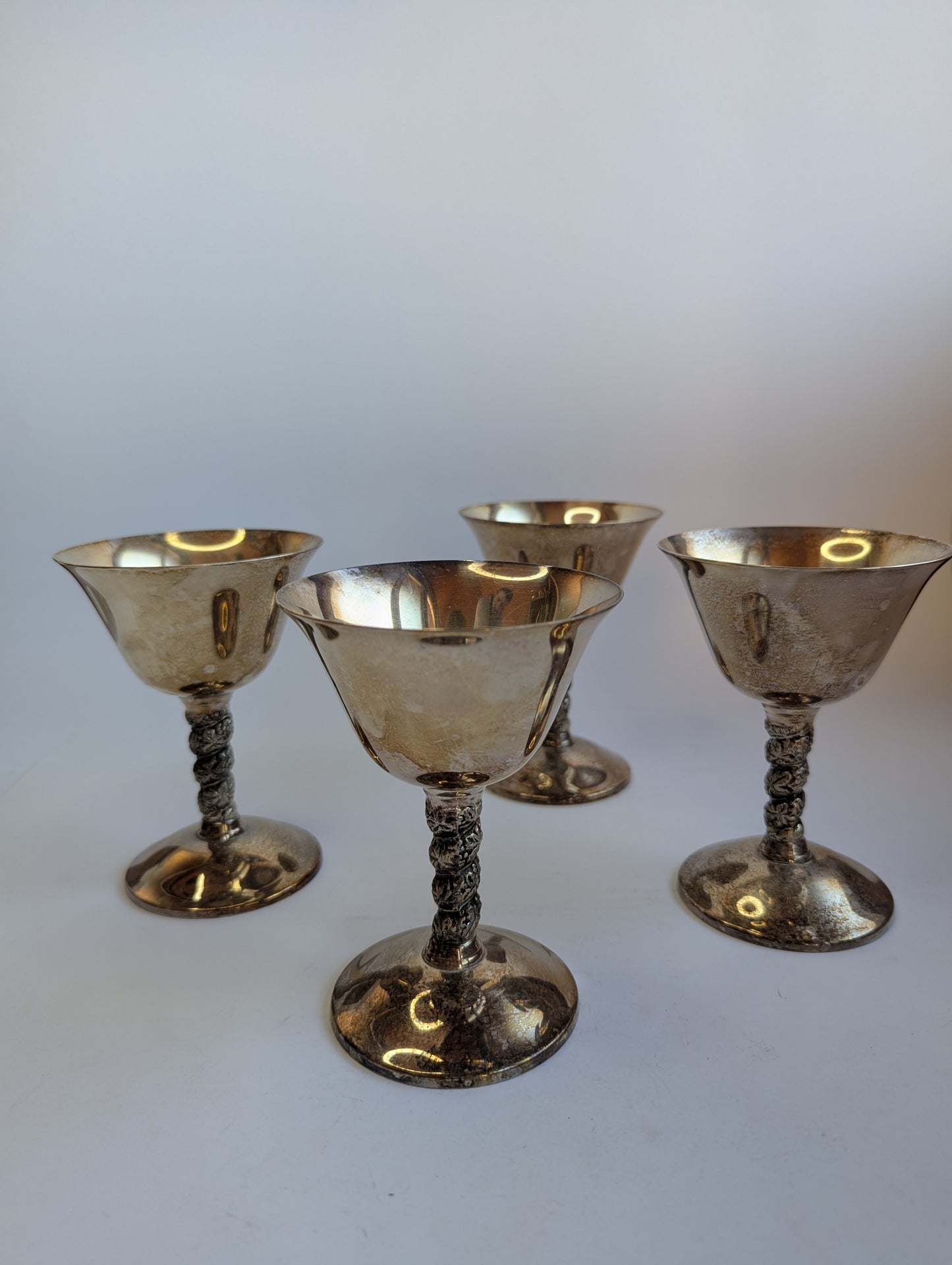 Vintage Silver-Plated Cocktail Goblets with Ornate Stems – Set of 4