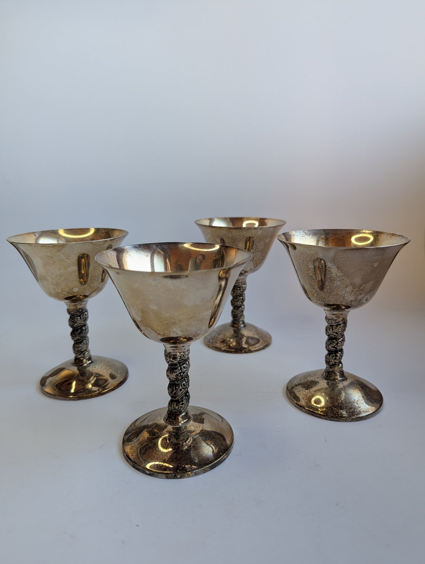 Vintage Silver-Plated Cocktail Goblets with Ornate Stems – Set of 4