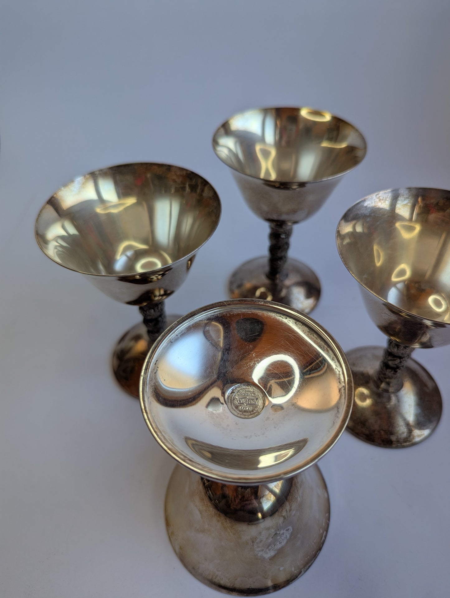 Vintage Silver-Plated Cocktail Goblets with Ornate Stems – Set of 4