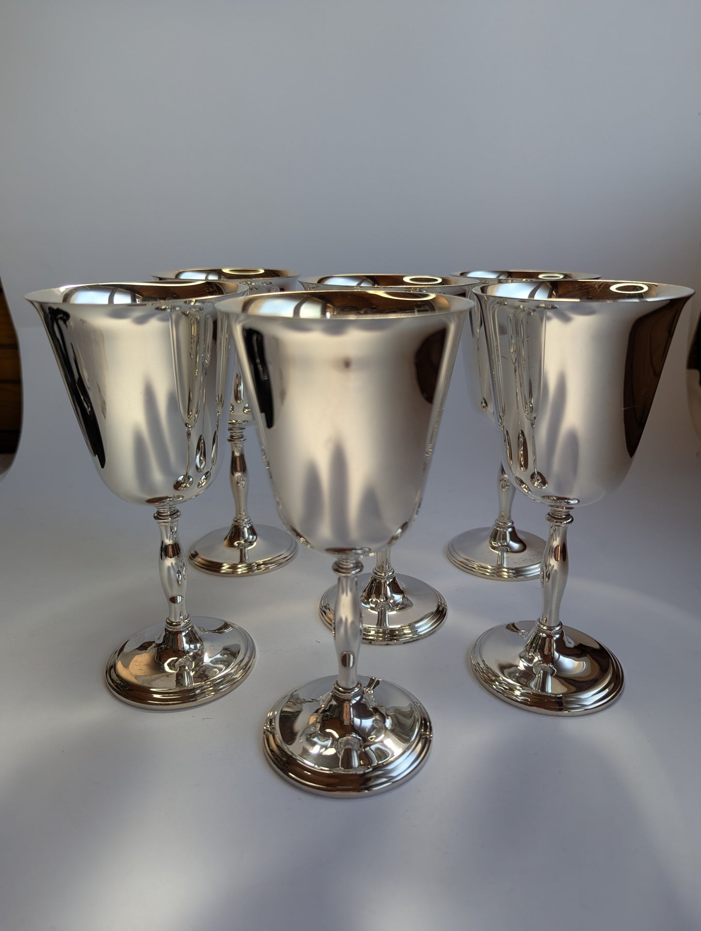 Set of 6 Vintage English Silver-Plated Goblets – Elegant Wine or Water Cups