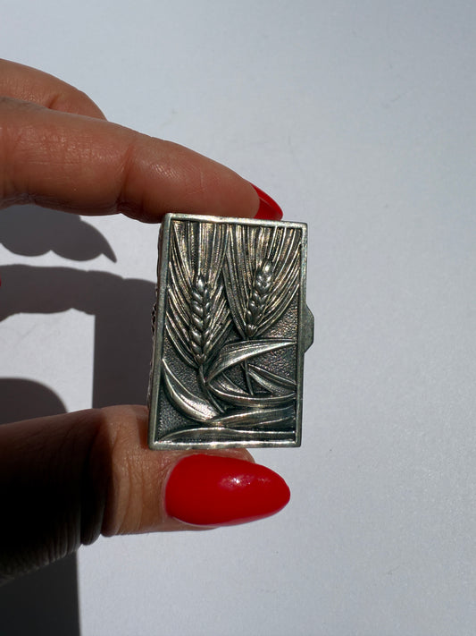 Sterling Silver Pill Box with Wheat Sheaf Design – Engraved Miniature Box, 925 Silver Keepsake Case