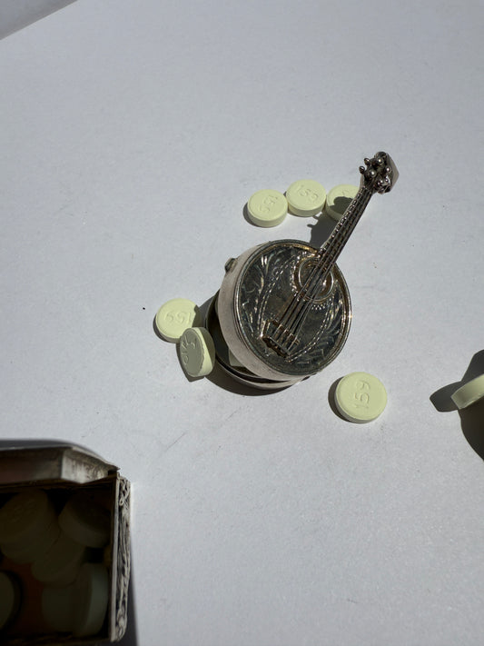 Sterling Silver Pill Box with Mandolin Lid – 925 Miniature Musical Box, Music Lover’s Keepsake, Artisan Gift