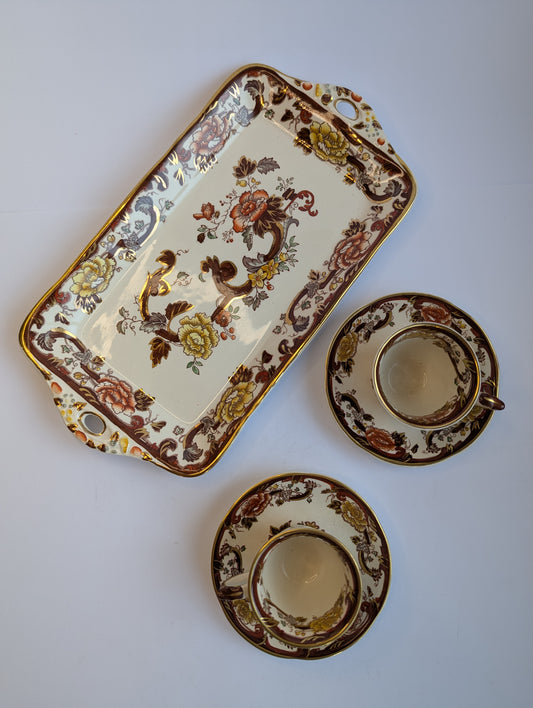 Mason's Mandalay Brown Tea Set – Vintage English Ironstone Tray and Cups