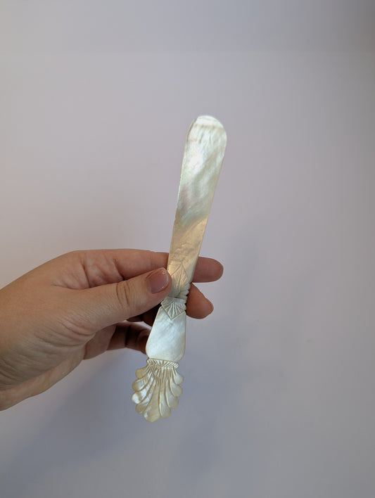 Vintage French Mother-of-Pearl Letter Opener – Hand-Carved Shell Handle