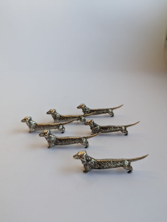 Set of 6 Silver-Plated Dachshund Knife Rests – Vintage Dog-Shaped Porte-Couteau Table Decor