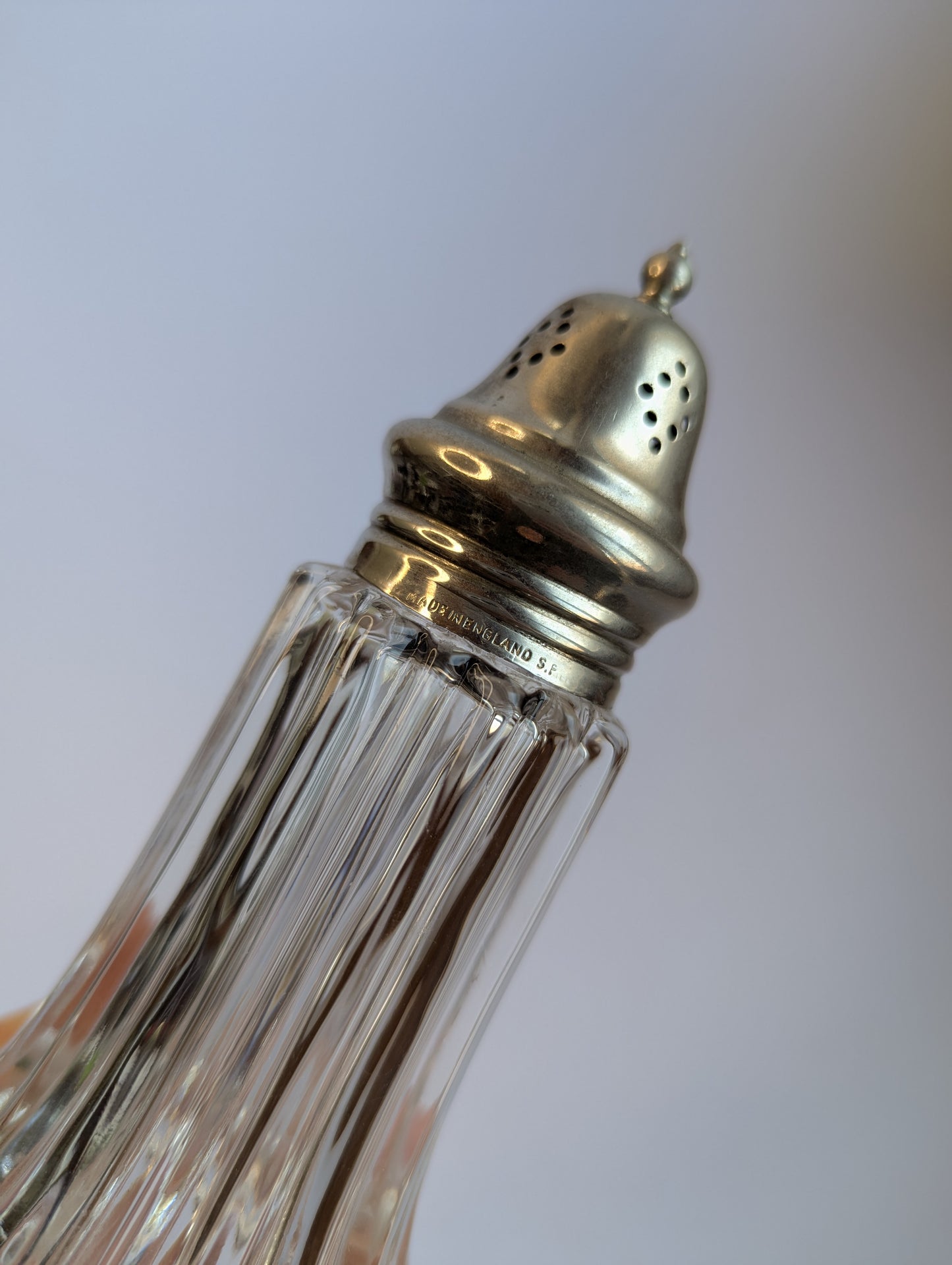 Vintage English Glass Sugar Shaker with Silver-Plated Lid – Powdered Sugar Dispenser