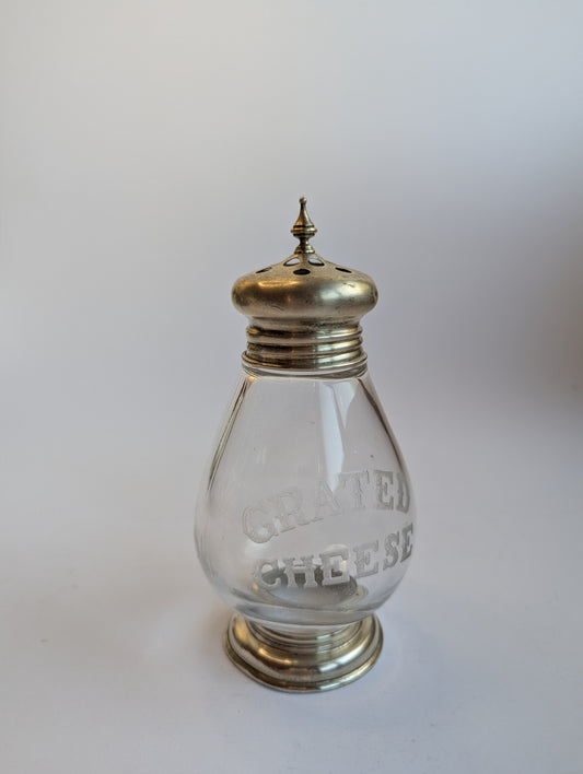 Vintage Sterling Silver & Glass Grated Cheese Shaker – Mid-Century Tableware