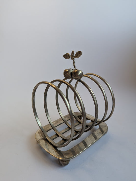 Vintage Silver-Plated Toast Rack with Cherry Finial – Breakfast Server, English Tableware