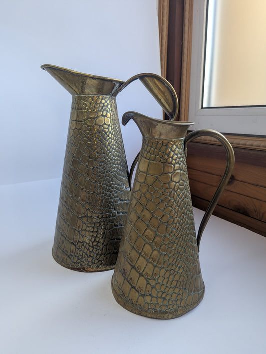 Vintage Decorative Brass Pitcher Set – Embossed Crocodile Texture – Rustic Home Decor