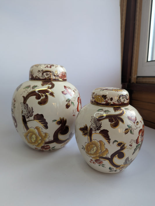 Mason’s Mandalay Pair Brown Ginger Jars – Vintage English Ceramic Jar, H7" or H9"