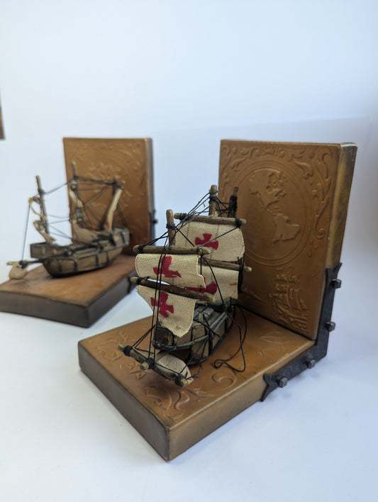 Vintage Nautical Ship Bookends – Decorative Maritime Book Holders