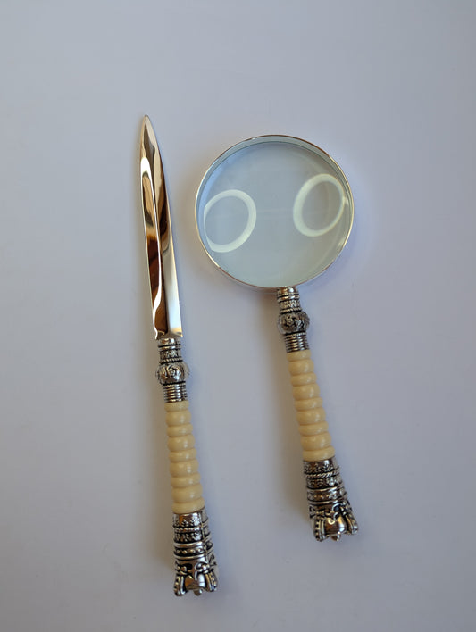 Vintage Magnifying Glass & Letter Opener Set – Ornate Desk Decor