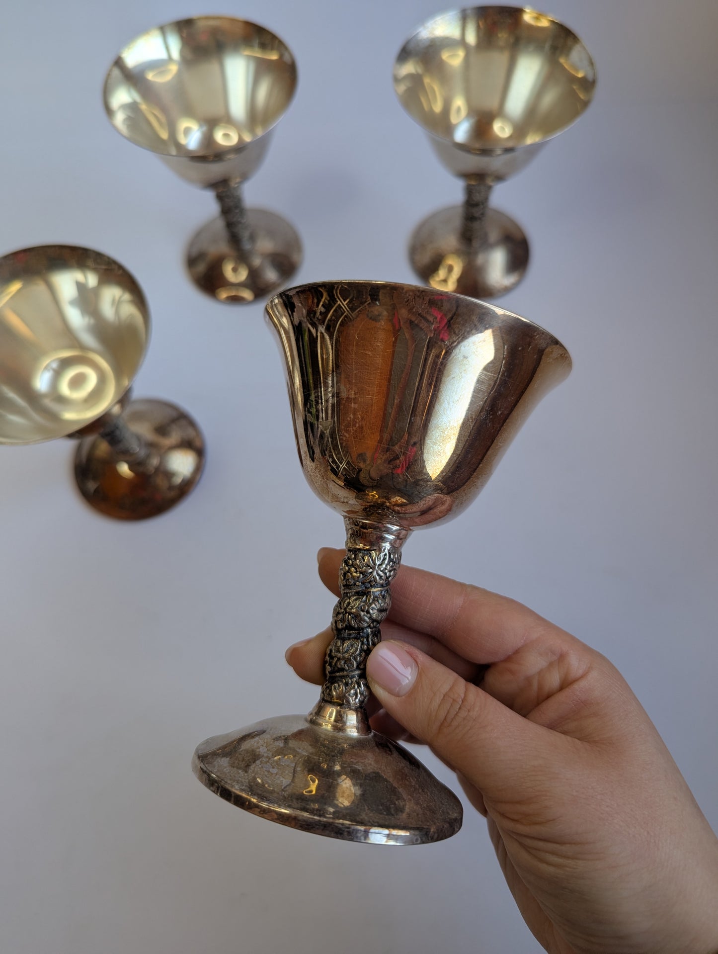 Vintage Silver-Plated Cocktail Goblets with Ornate Stems – Set of 4