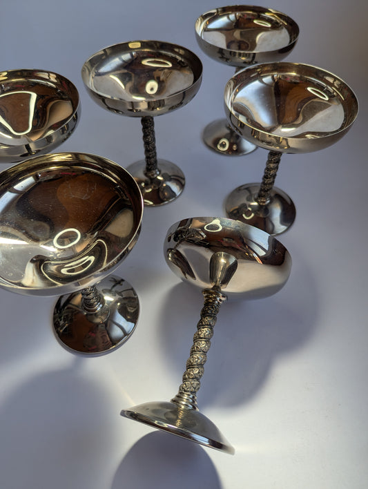 Vintage Spanish Silver-Plated Champagne Coupes – Elegant Stemmed Toasting Glasses