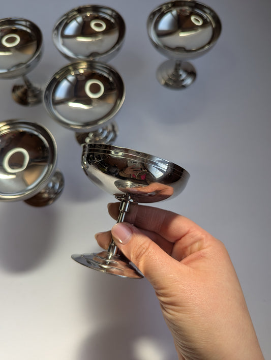 Set of Vintage French Silver-Plated Crémant Coupes – Elegant Dessert or Champagne Bowls